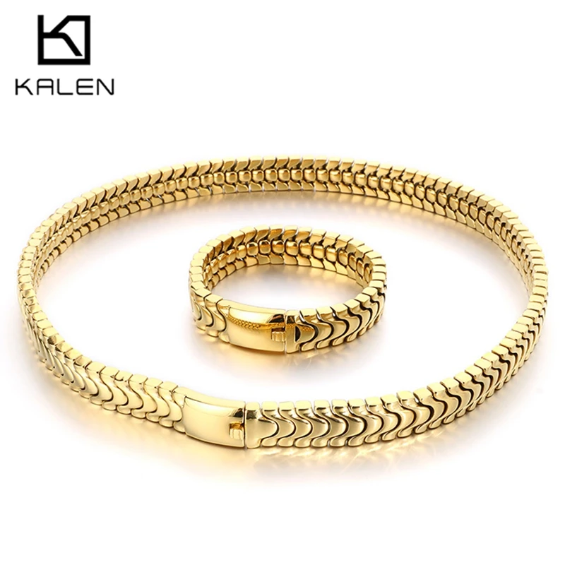 

KALEN Arrow Shaped Link Chain Bracelets for Men Stainless Steel High Polished Shiny Necklace Fashion Jewelry Sets Male Accessory