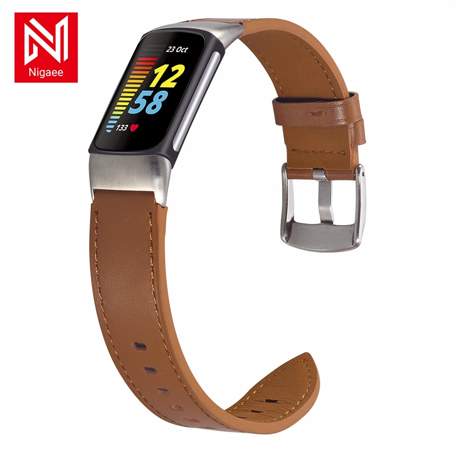 Bracelet en cuir de haute qualité pour Fitbit Charge 5, Compatible avec Fitbit, pour homme et femme