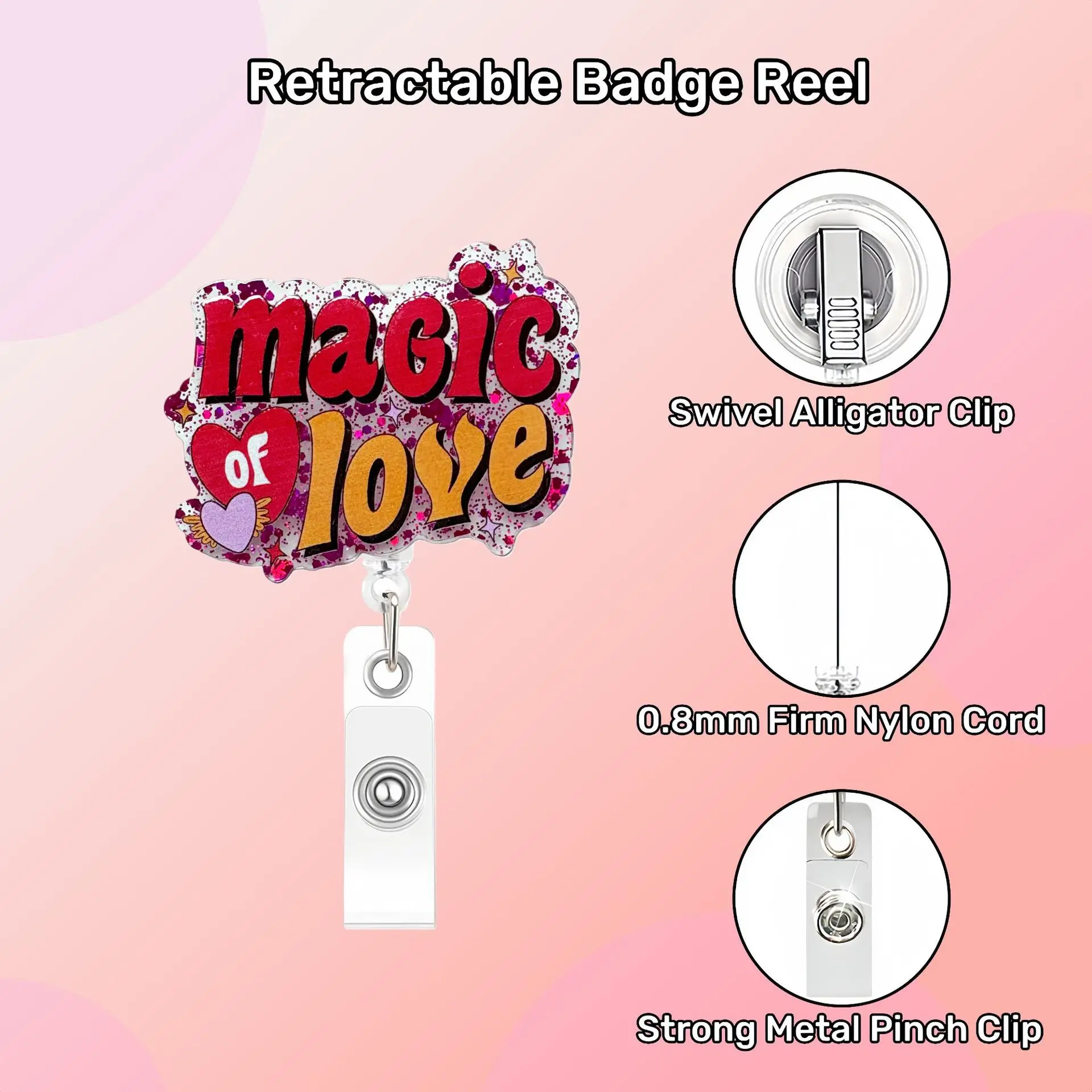 Creative Retractable Badge Holder Acrylic Badge Reel Nurse Doctor Student Teacher Office School Suppliers Valentines Day Gift