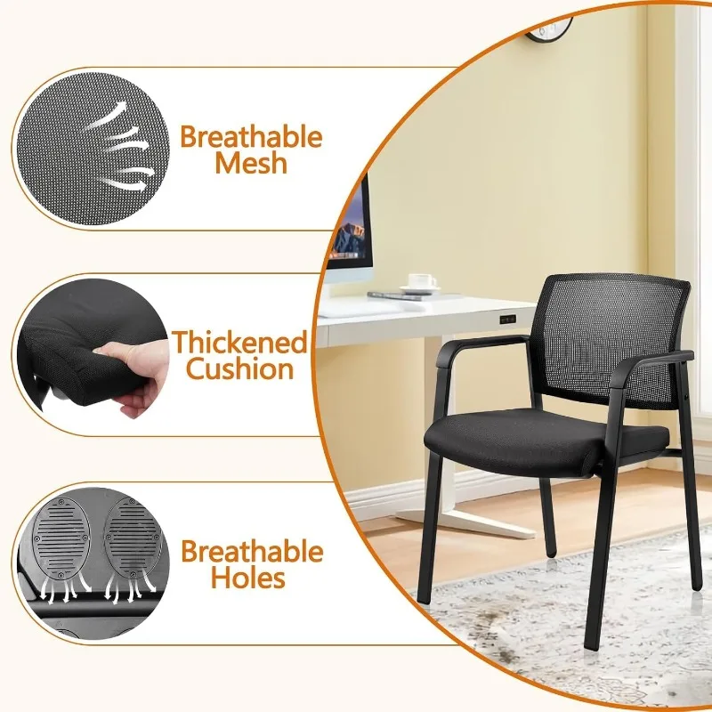 홈 오피스 책상 의자 바퀴 없음, 원격 학습용 인체공학적 메쉬 미드 백 스태킹 팔 의자, 소규모 사무실, 게스트 의자