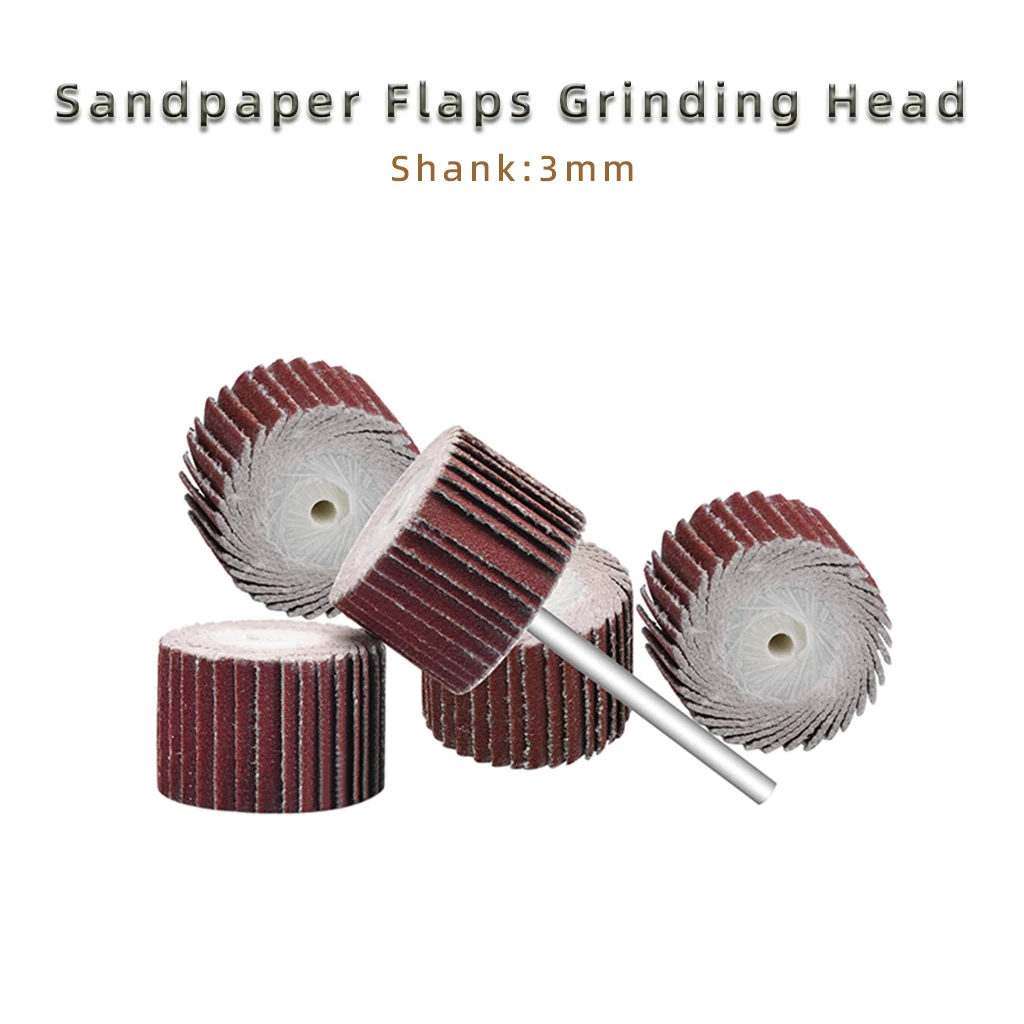 10Pcs 3mm Shank Sandpaper Flaps Grinding Head Polishing Wheel Discs Mandrel For Rotary Mini Drill Tools 120-600# Grit Abrasive