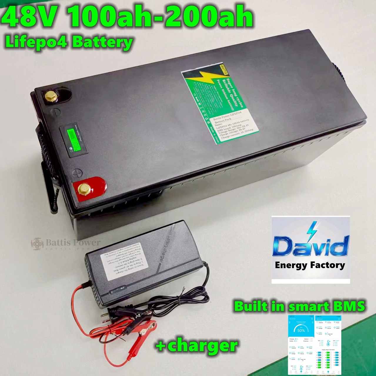 

48 В 100 Ач 150 Ач 200 Ач Lifepo4 литиевый аккумулятор Bluetooth приложение Parellel для солнечной системы 3000 Вт 5000 Вт 6000 Вт инвертор тележки для гольфа
