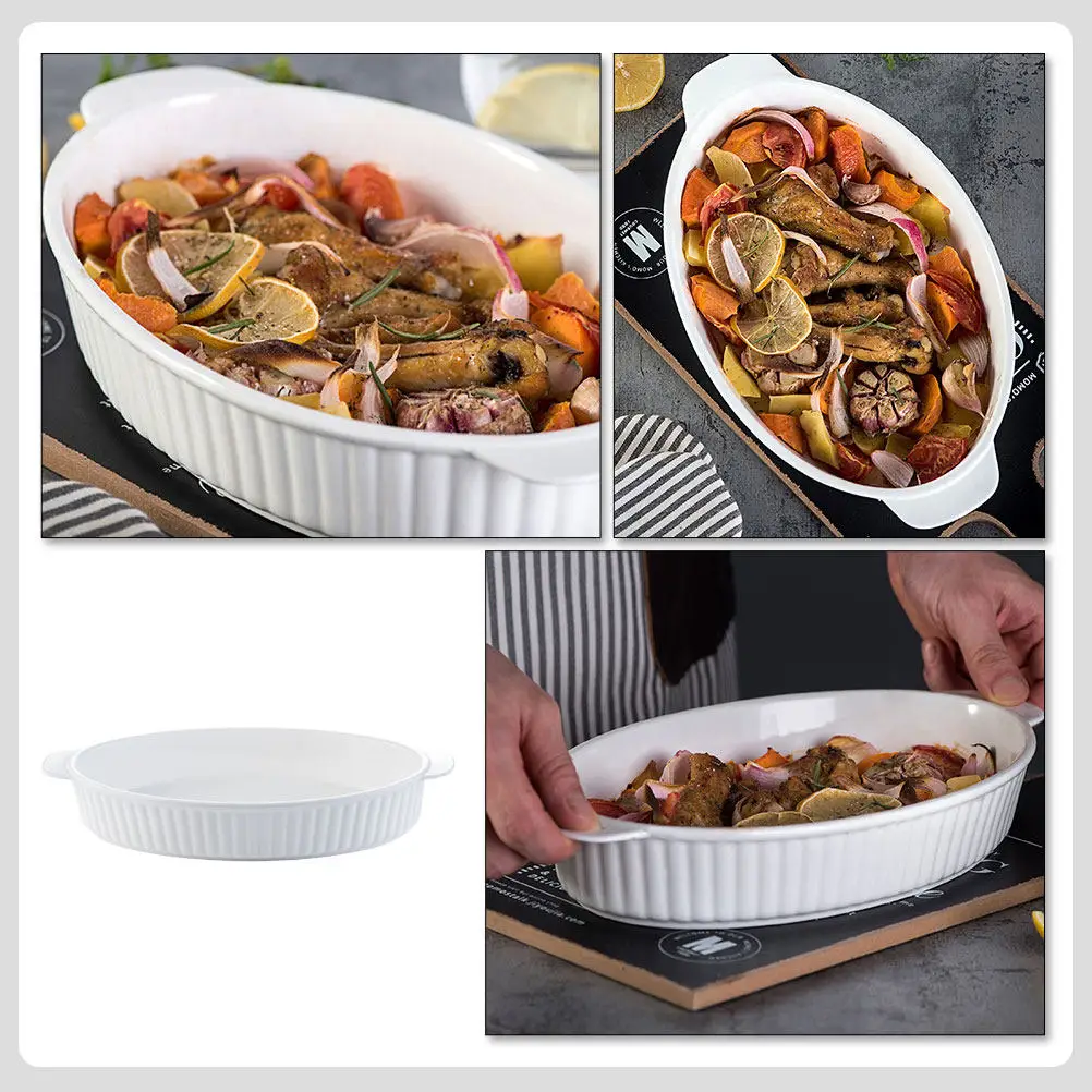 

White Ceramic Baking Dish Oven Safe High Heat Resistant Casserole Pan for Family Party Wedding Gift Ideal Bakeware