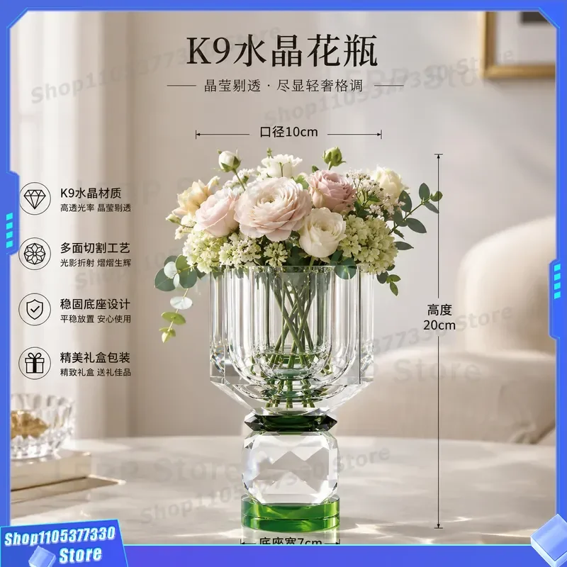 Luxury Crystal Vase High Footed Glass Flower Holder for Rose Lily Water Raising Elegant Home Decor Living Room Dining Table