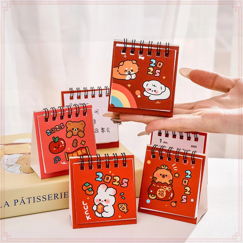 24 Pcs Wholesale Cartoon Desk Calendar 2025 Years, Mini Punch Card Planner for Students, Creative and Cute Desktop Ornament