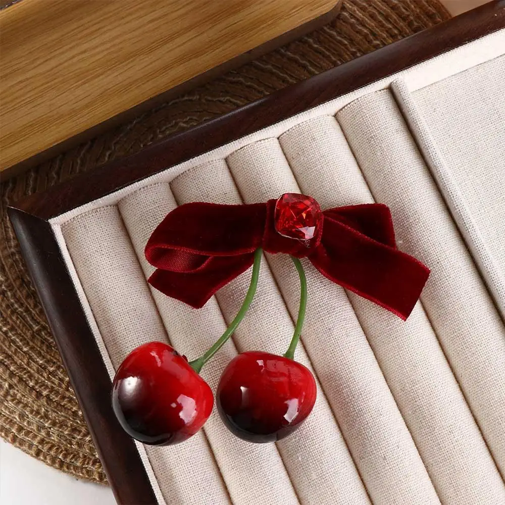 

Simple Red Velvet Cherry Hairpin Cloth Bowknot Velvet Bow Hair Clip Barrettes Side Clip Student