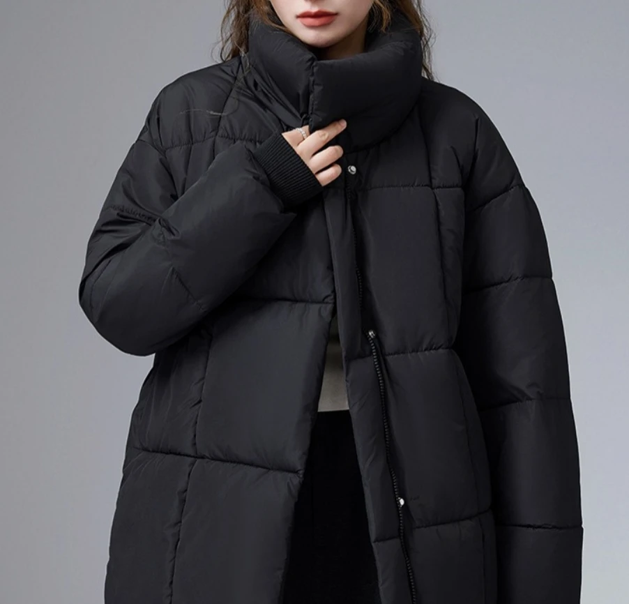 

Casual Lace Up Cropped Cotton Jacket Women Chic Stand Collar Single Breasted Pocket Loose Coats Lady Fashion Winter Daily Wears