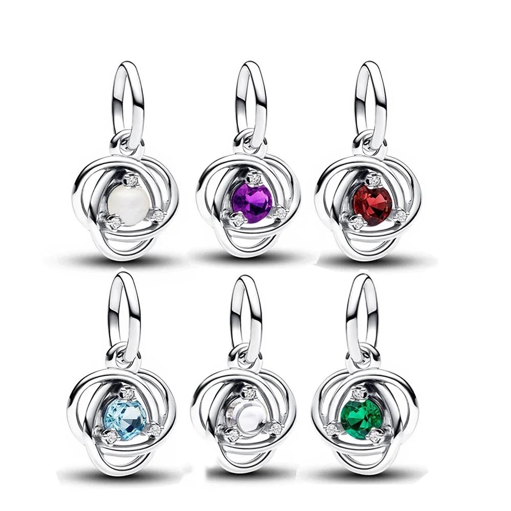 Sterling Silver 925 Eternity Circle Dangle Charm Series Beads Suitable for Women DIY Bracelet Necklace Fine Jewelry Gifts