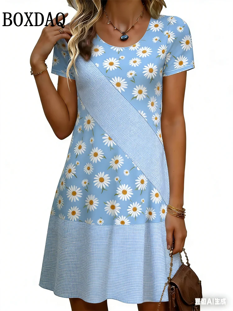 2026 New Women's Ethnic Style Pattern 3D Print Dresses For Summer Clothing Short Sleeve Casual Retro Loose A-Line Dress Vestidos