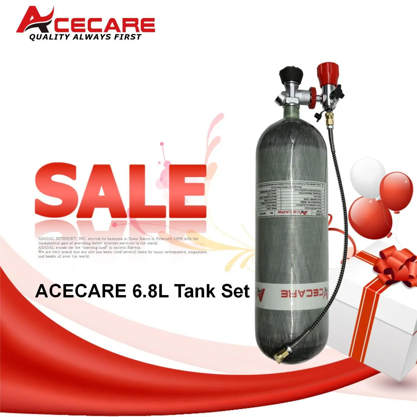 

ACECARE 4500Psi 300Bar 6.8L Carbon Fiber Cylinder High Pressure Tank with Filling Station HPA Diving Valve M18*1.5