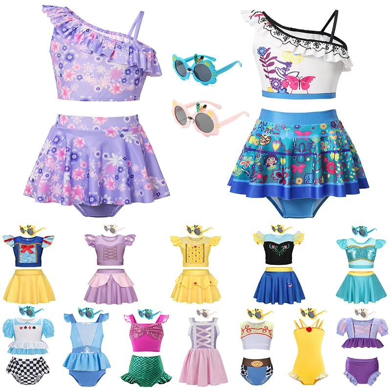 2024 Baby Girls Cosplay Mirabel Isabella Swimsuit Two Piece Elsa Anna Princess Summer Beachwear Kids Bikini Swimming Outfit