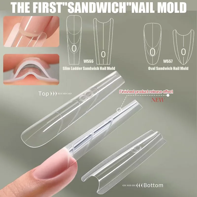 New 240pcs Square Almond Dual Form Nail Molds Full Cover Quick Building Gel Mold Acrylic False Nail Tips Extension Top Forms