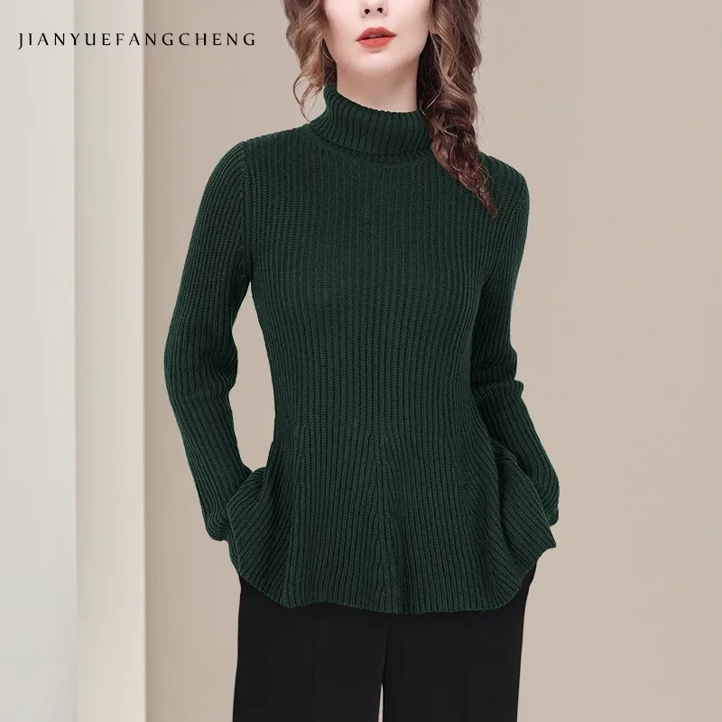 

Women' Turtleneck Green Knitted Pullovers Sweater Stretching Skinny Fall Winter Windproof Cold-resistant Jumper Top