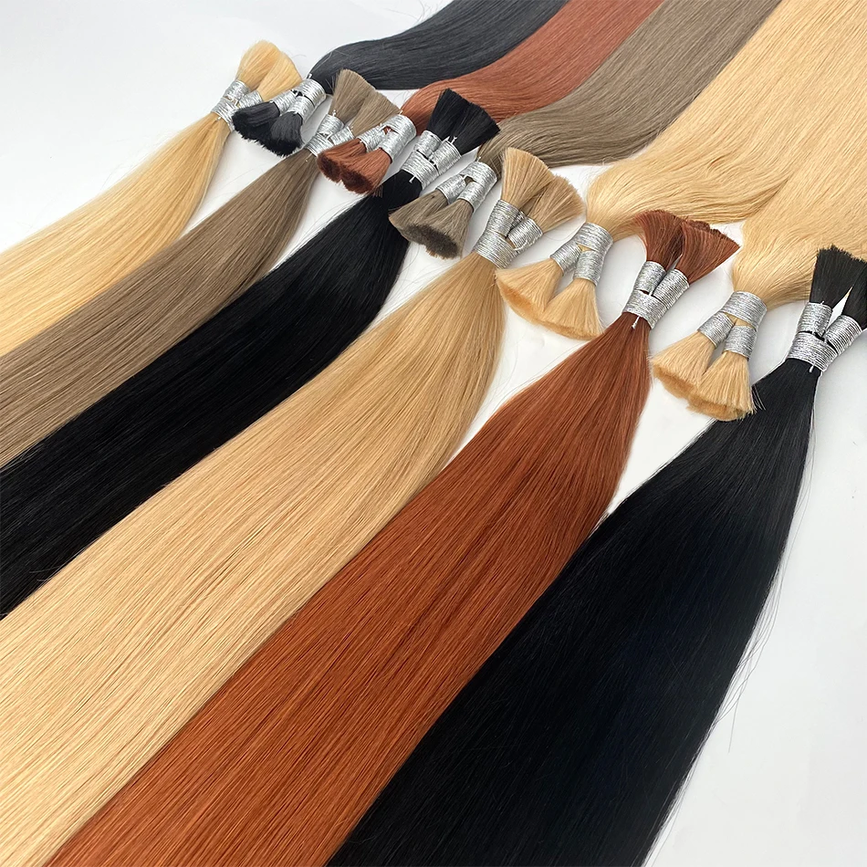 인모 벌크 100% 정품 고품질 버진 천연 무가공 헤어 번들 10A 등급 직조용 웨프트 없는 스트레이트 헤어