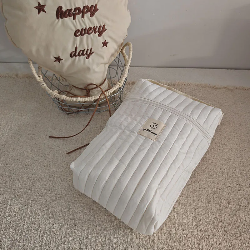 2026 New Diaper Bag Solid Color Cotton Baby Mummy Bag Multi-functional Toddler Storage Bag