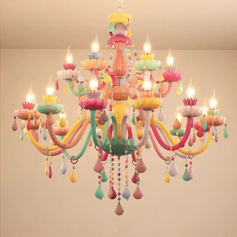 Designer Colorful Crystal Children\'s Hanging Chandelier Lights Lustre Romantic Bedroom Decoration Suspension Led Lighting