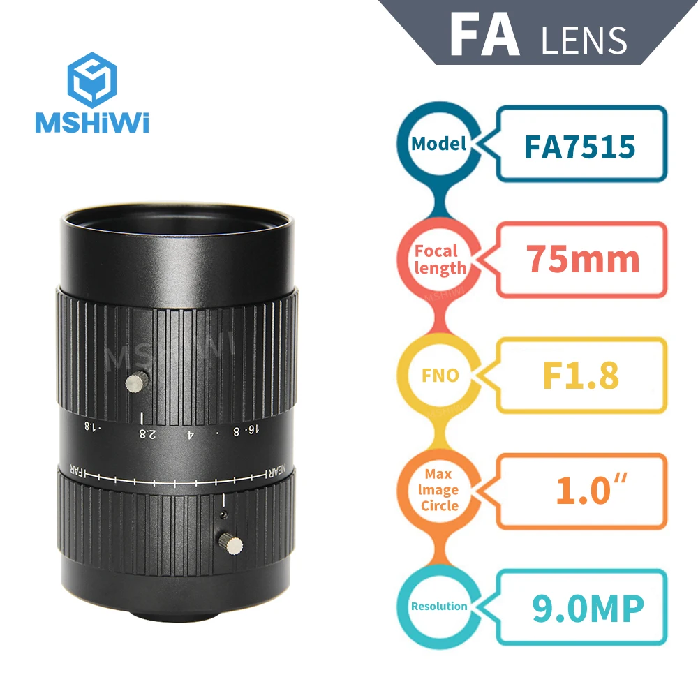 

9MP Focal Length 75mm C Mount 1" Optical Format F1.8 Manual Iris Lens Industrial Lens for ITS Camera Machine Vision Cameras