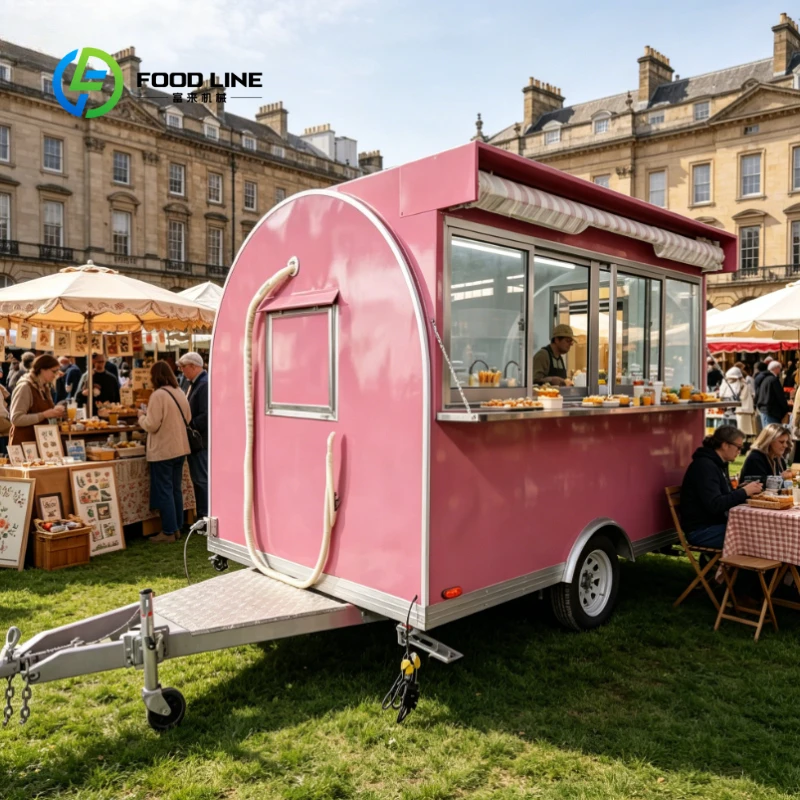 Customized Equipped New Coffee Cart Mobile Food Truck Tow Bar Trailer with Built-In Power Aluminum Frame for Fast Food Snack