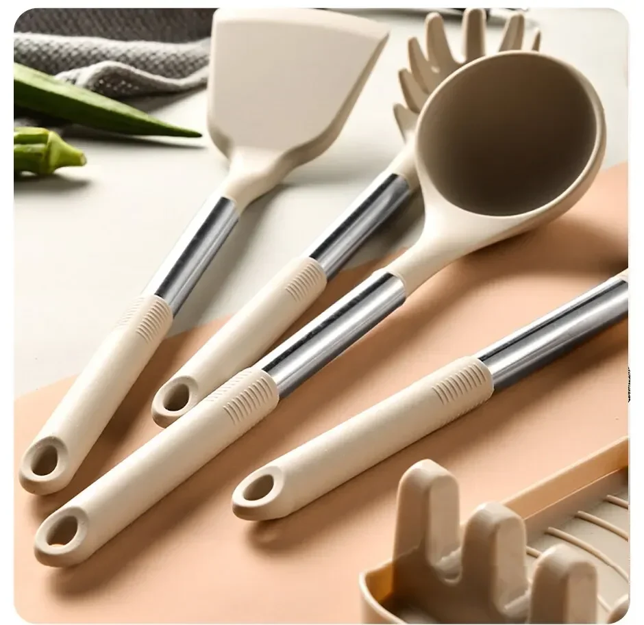 13 PCS Silicone Kitchen Utensil Set Stainless Steel Handle Kitchen Cooking Baking Tools Kitchenware Accessories Storage Bucket view 4