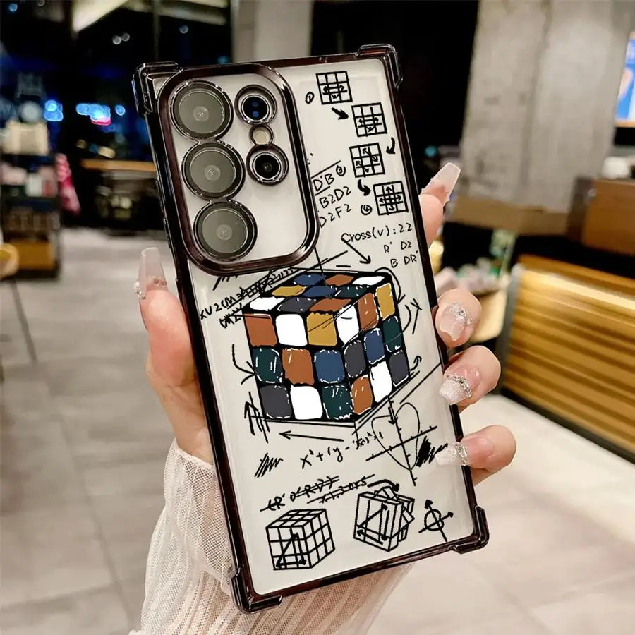 Casing untuk Samsung Galaxy S25 Edge S20 FE S24 S23 S21 Plus S22 Ultra Soft Phone Cover Pola Tutorial Rubik's Cube