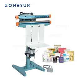 ZONESUN Pneumatic Foot Pedal Heat Sealing Machine Dry/Wet Aluminum Foil Plastic Bag Heating Sealer Food Beverage Machinery