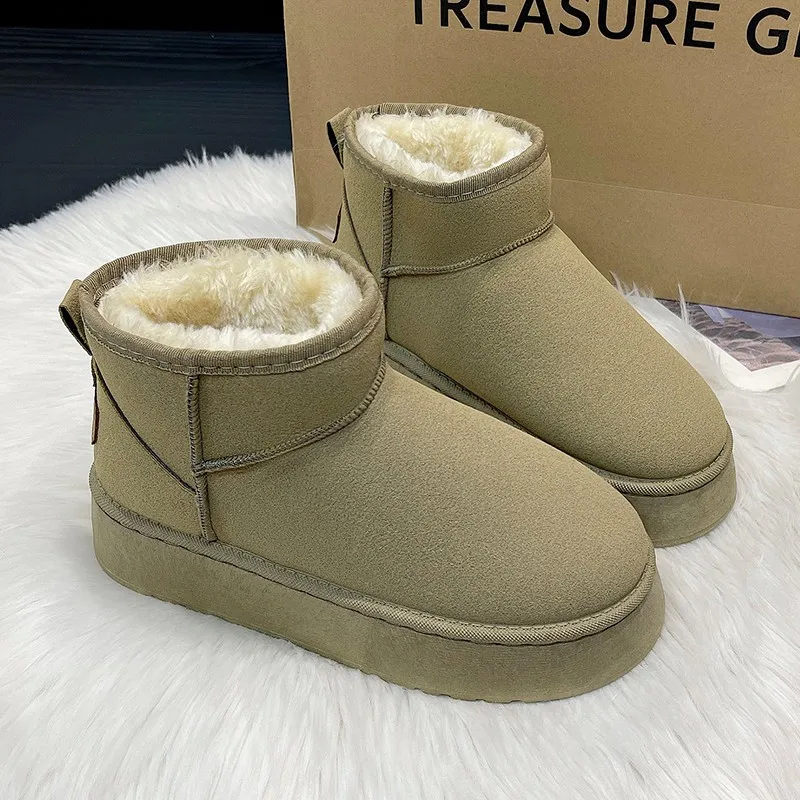 Neue Winter Frauen kurze Plüsch warme Schneeschuhe Wohnungen Freizeit schuhe Wildleder Pelz Chelsea Stiefeletten Plattform Damenschuhe Botas Mujer