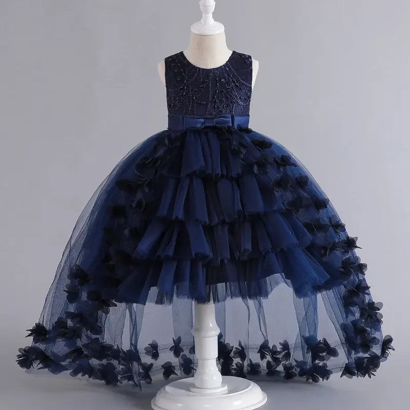 Fashion Solid Color Kids Dresses for Girls Sleeveless Lace Children Girls Ball Gown Summer Girls Party Dresses 3-12 Years