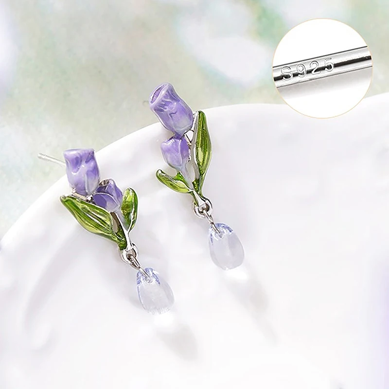 Korean Tulip Freshwater Pearl Drop Glaze Purple Earring Handmade EarringsTemperament Elegant Jewelry Gifts Jewelry Accessories