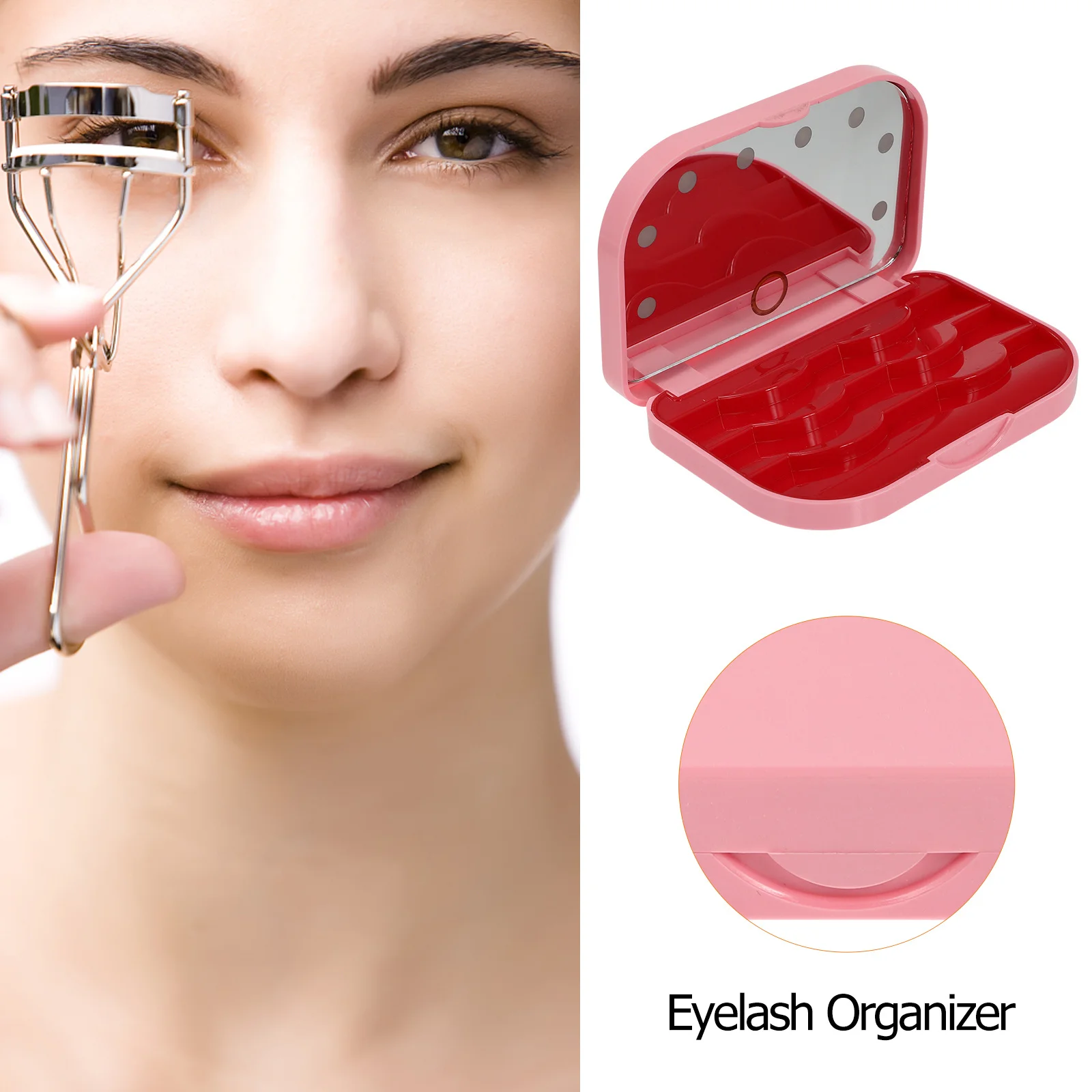 

Flip Top LED Eyelash Storage Box False Eyelash Case Compact Lash Organizer Travel Mirror Lash Holder for Personal Salon Use