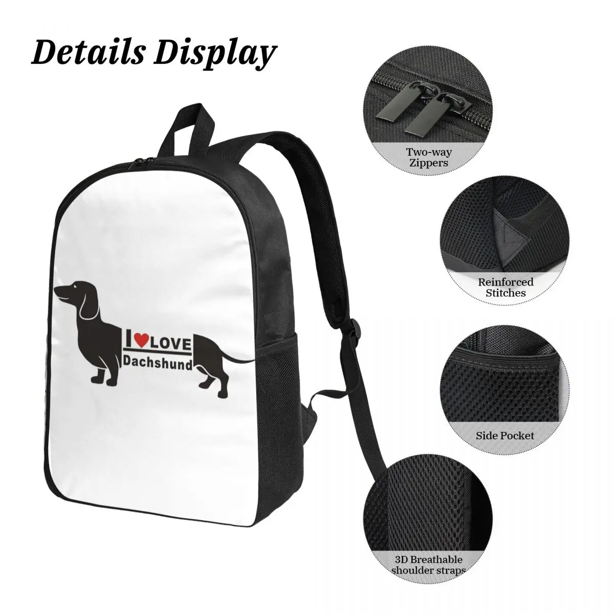 الكلب الألماني صورة صورة Popart أنا أحب على ظهره طالب بنين بنات BookBag حقيبة مدرسية 3ps معزول حقيبة الغداء مقلمة #3