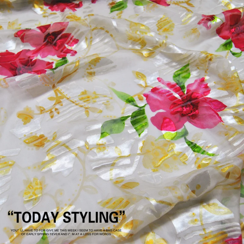 Luxury Mulberry Fashion Traditional Flowers Spring Summer Silk  Burn Out Fabric Opal Sexy for Shawl Shirt Cloth