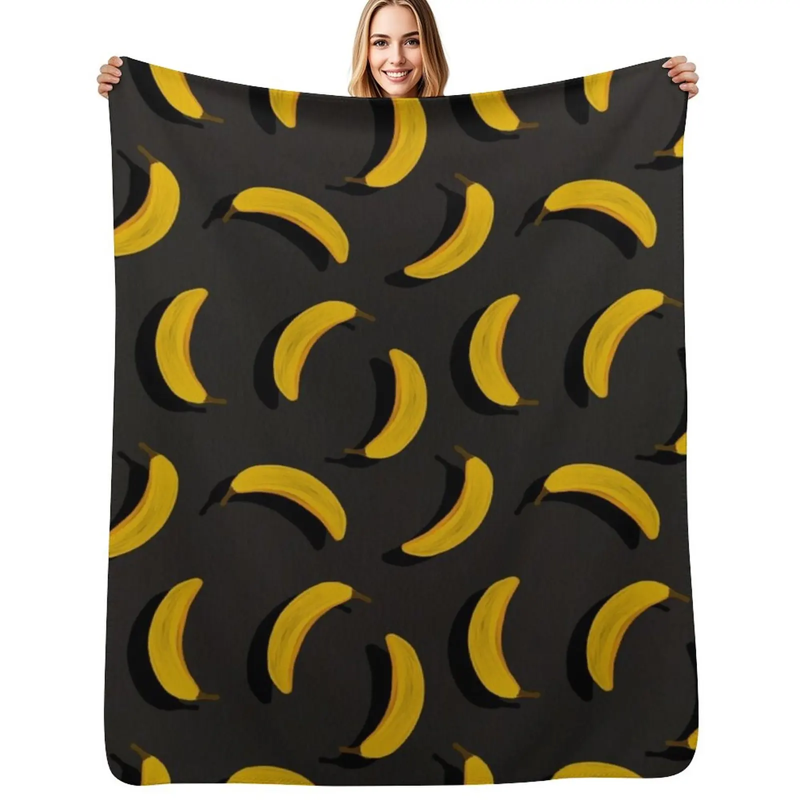 Banana Pattern a?? Yellow & Charcoal Throw Blanket Camping Nap Beautifuls Luxury Brand Thin valentine gift ideas Blankets