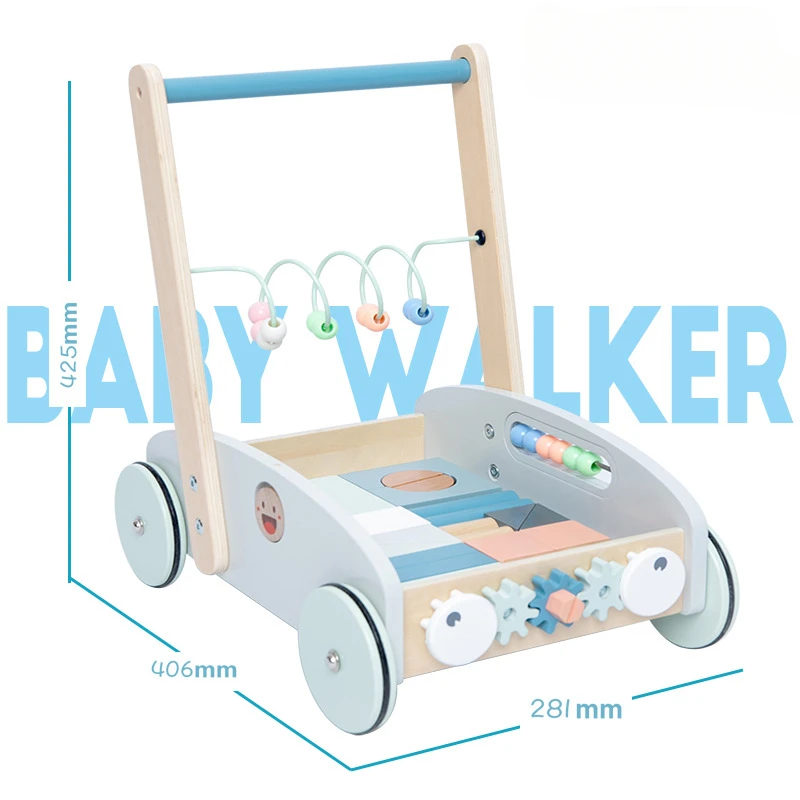 어린이 다기능 워커 퍼즐 몬테소리 비지 보드 장난감 자동차, 나무 육아 아기 수학 장난감, 빌딩 블록 24 개