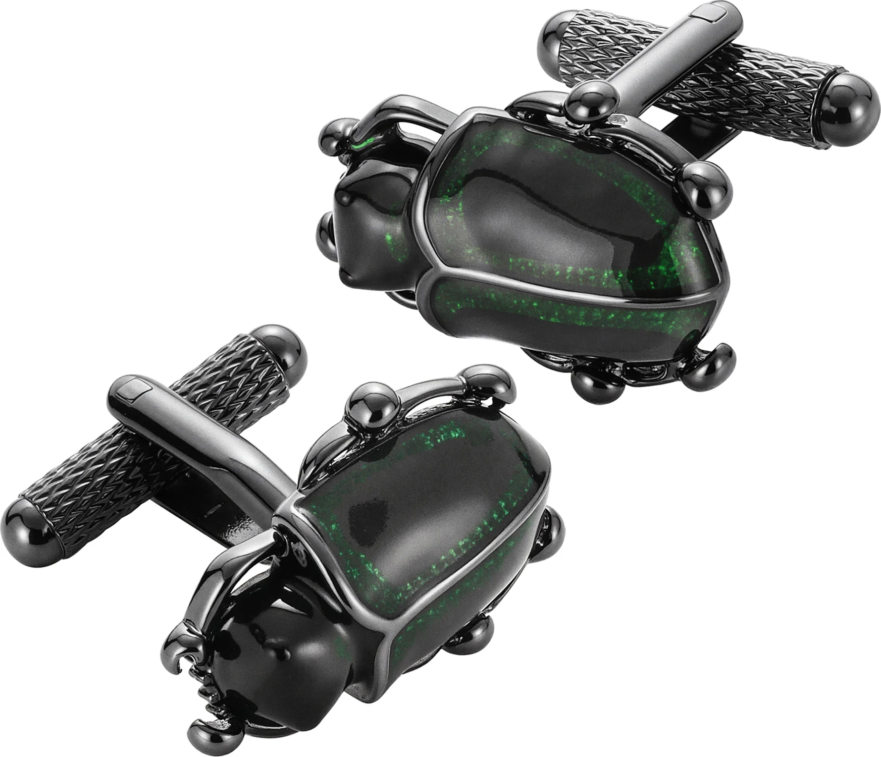 Hawson Scarab Beetle Cuff Links Men's Black Green Enamel Cufflinks Novelty Insect Style Tie Accessory for Party Formal Shirts