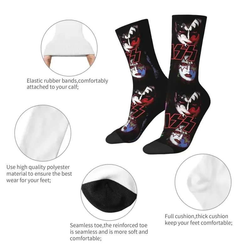 Fun Mens Heavy Metal Kiss Band Dress Socks Unisex Warm Comfortable 3D Print Rock And Roll Crew Socks