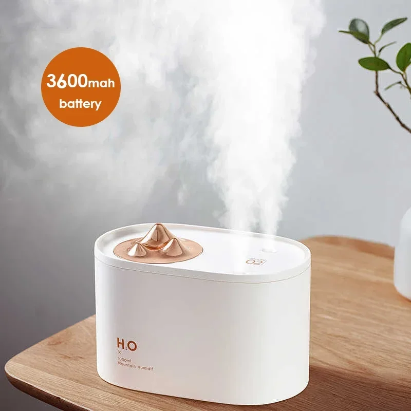 

Creative Mountain Air Humidifier 1000ML USB Mini Water Diffuser 3600mah Battery Double Spray Fogger Portable Desktop Mist Maker