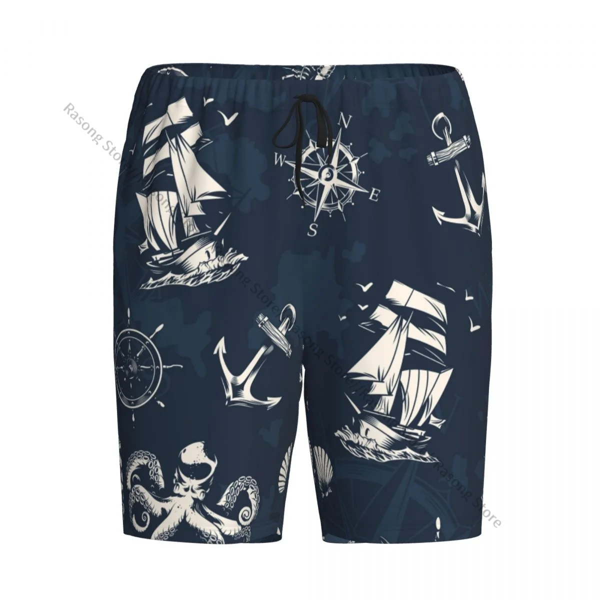 

Men's Short Pajamas Pants for Sleeping Ocean Ship Anchor And Octopus Loose Button Pants