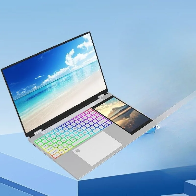 Dual-screen laptop, quad-core intelligent control, touch secondary screen, light and thin student office
