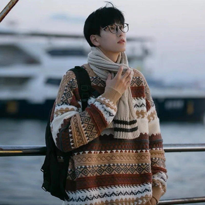 

New Christmas Sweater Men's Retro Lazy Feeling Thickened Vintage Trendy Brand with Winter Knitted Sweater Wholesale