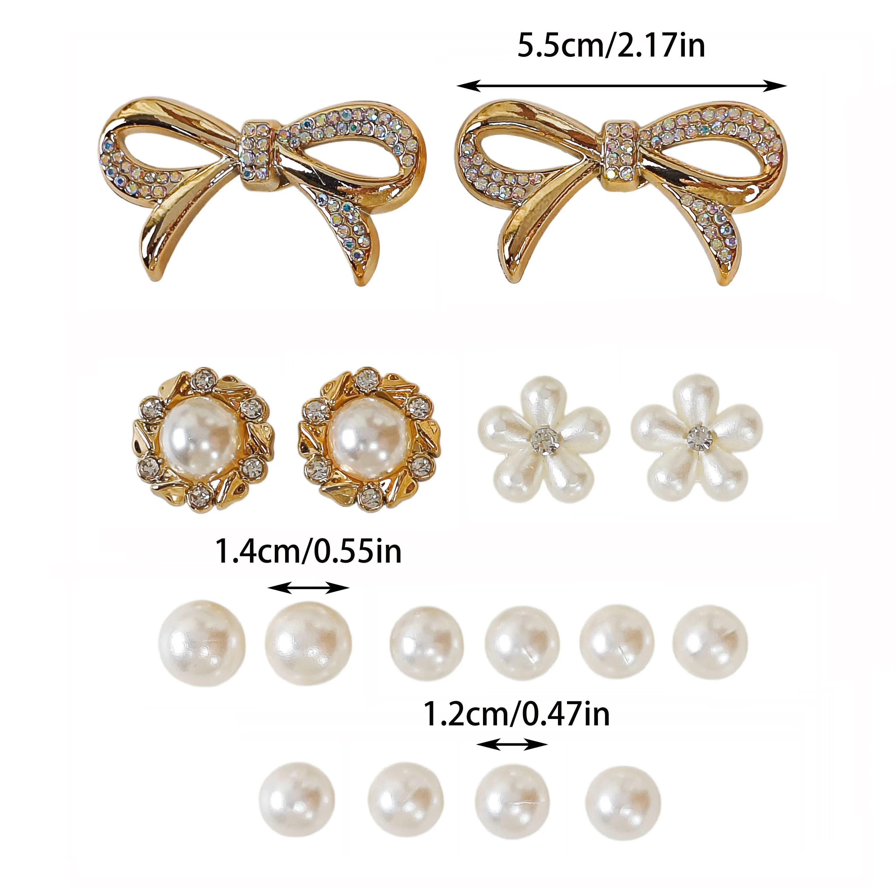 16Pcs DIY Shoe Decoration Charms: Shiny Bows, Flowers, Faux Pearl Decorative Buckles, Non-Metallic Lightweight Material, Y2K Fashion Versatile Cute Personality Accessories for Men and Women, Suitable for Eva Beach Shoes, Sandals, Removable Shoe Decoration, Holiday Gift