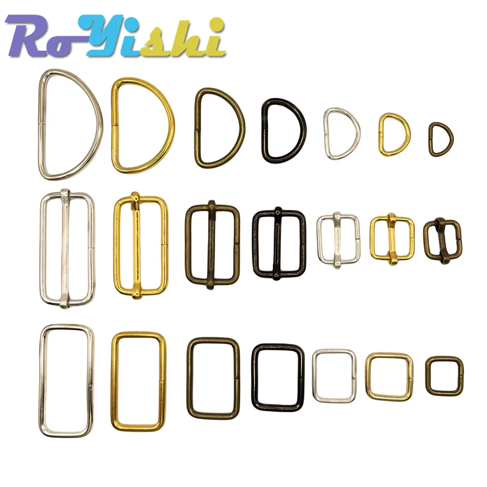 10 Pcs/Pack Wire Formed Metal D-Ring Rectangle Loops Tri-Glide Slider Adjuster Non-Welded Belt Strap Buckle