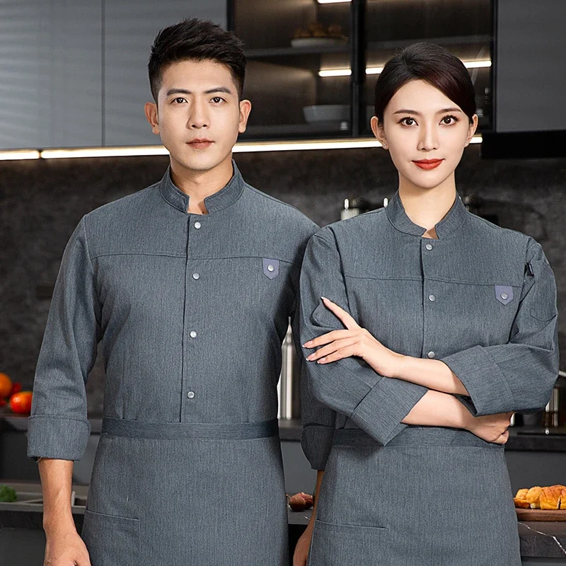 Veste de Chef grise à manches longues, uniforme de chef, manteau de cuisinier, T-shirt de Chef, uniforme de travail de boulanger, vêtements de serveur, Restaurant, hôtel, Logo pour femmes