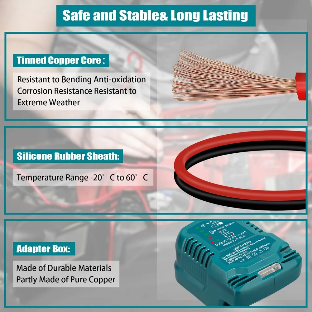 

AT44-Jumper Cables Jump Kit For 18V Battery, Jump Starting Adapter Auto Booster Cable For Jump Starting Car Using Tool