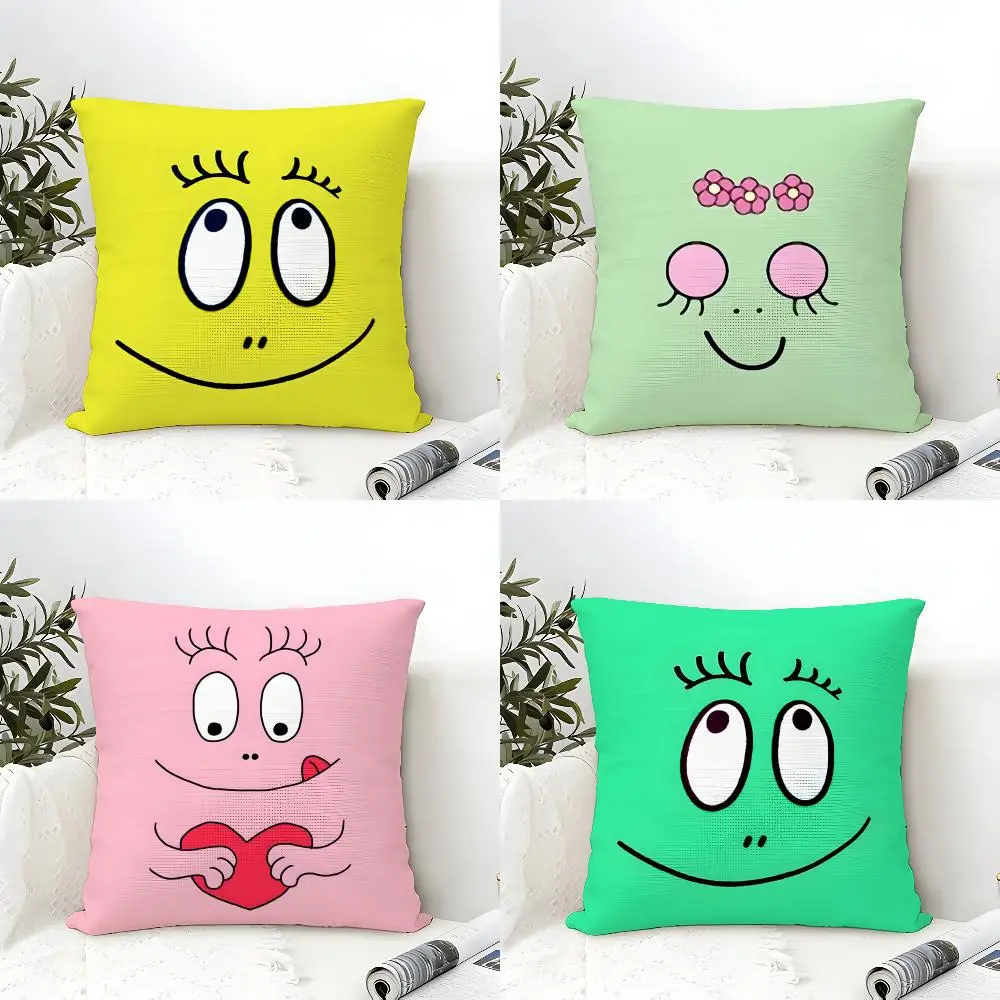 Cute Cartoon B-Barbapapas Cushion Cover Eco Linen Pillow Case Double-Sided Print Breathable Durable Zipper Home Decor Gift