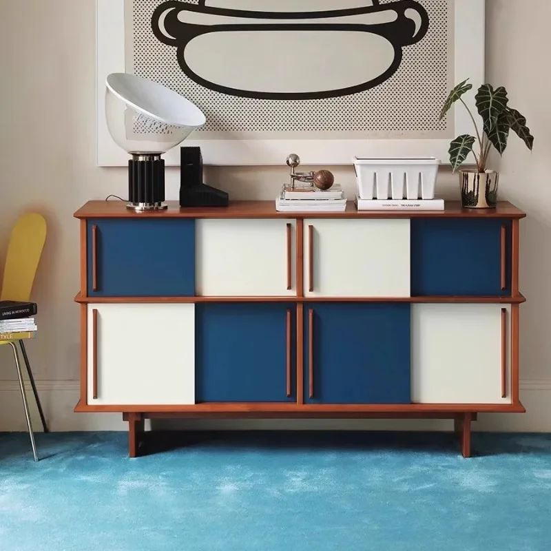 cabinet, living room locker, retro design storage cabinet, small apartment multi-functional sliding door cabinet