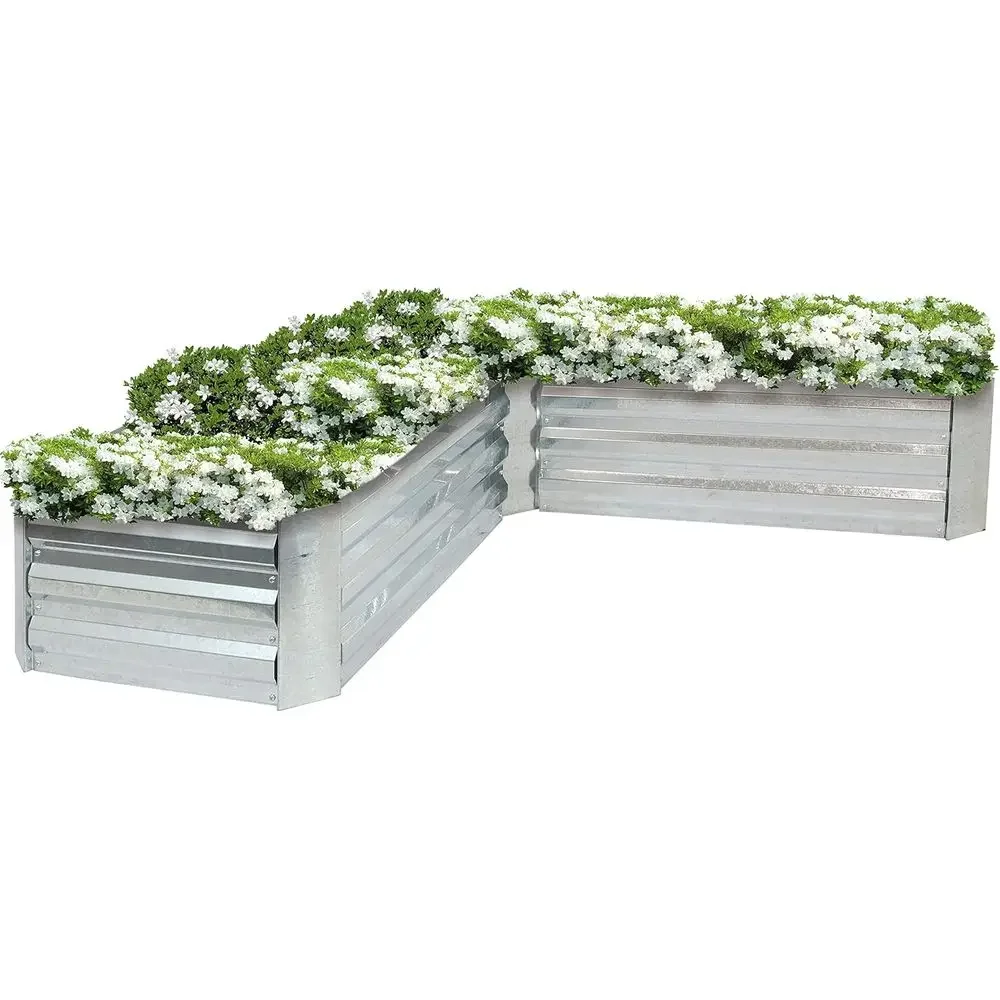 5x5x1 ft Outdoor L-Shaped Galvanized Metal Raised Garden Bed Kit for Plants, Vegetables, and Herbs