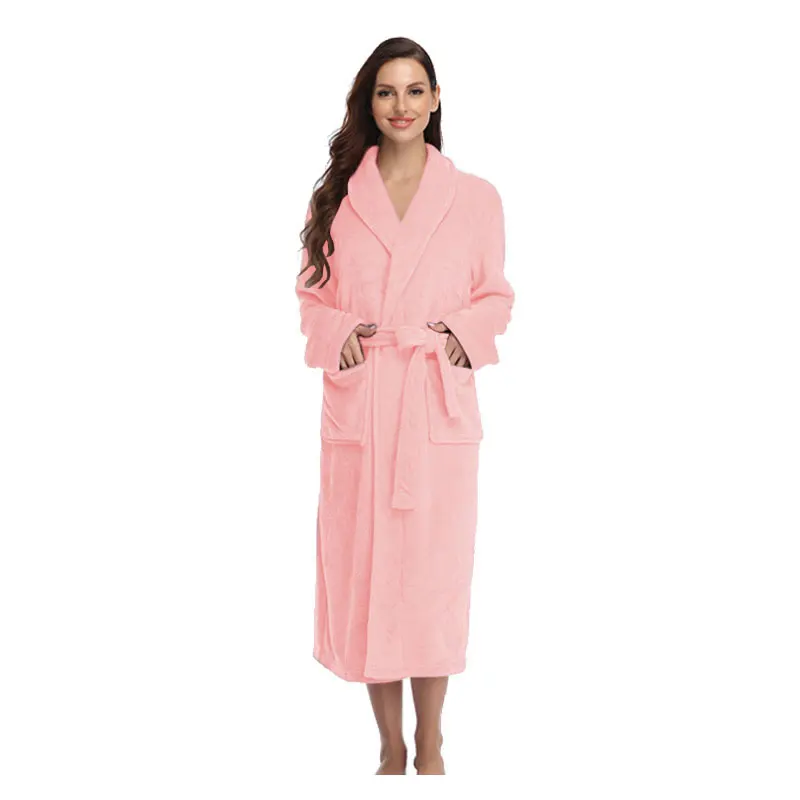 Flannel Shawl Collar Kimono Bathrobes Women's Solid Thick Robes Woman Plush Winter Long Robe Loose Plus Size Bathrobes 26 Colors