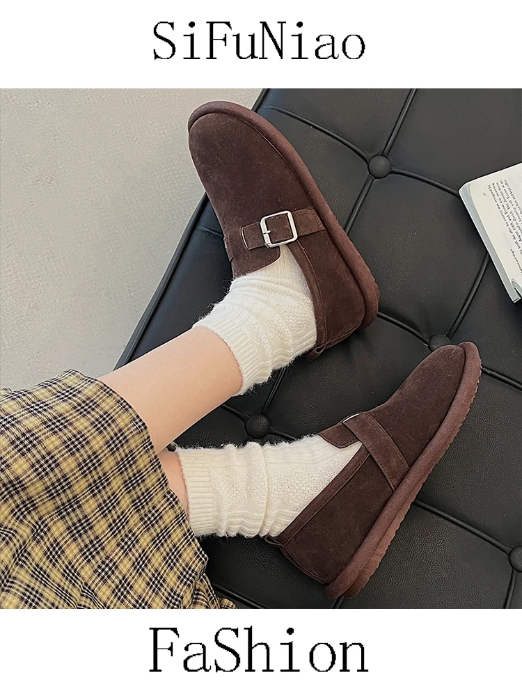 Casual Woman Shoe Round Toe Loafers With Fur Slip-on Moccasin New Summer Retro Slip On Lace-Up Rubber Slip-On Leisure Spring PU