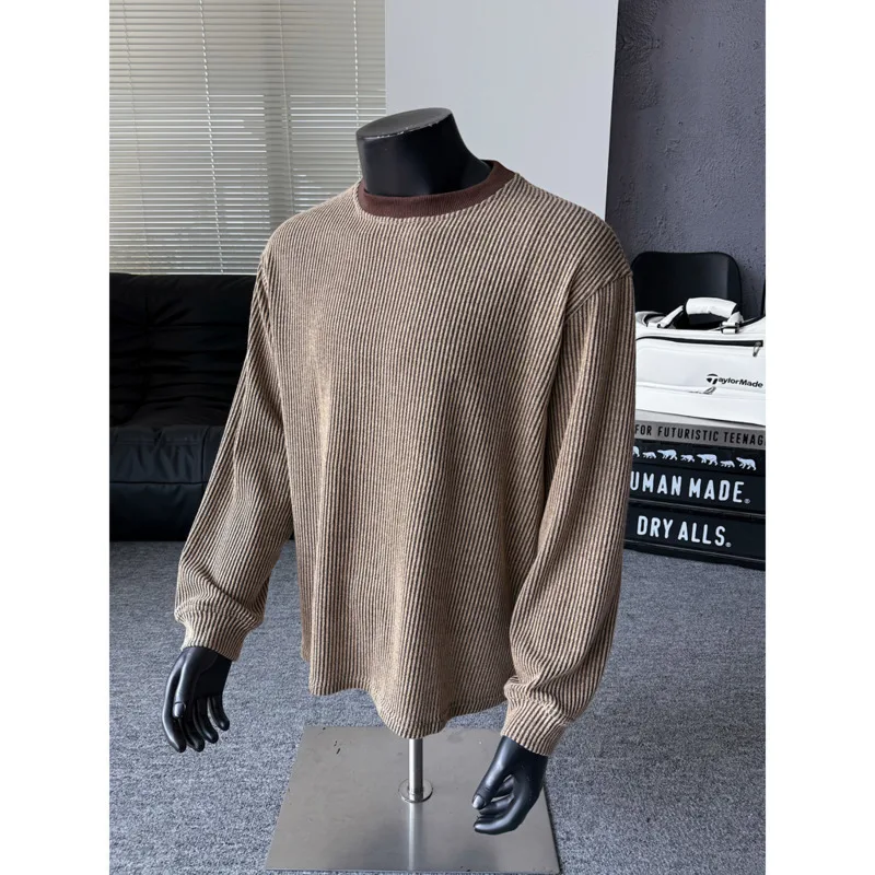 Autumn Knitted T-shirt Men Fashion Casual Long Sleeve T-shirt Men Streetwear Korean Loose Round Neck T Shirt Mens Top M-3XL