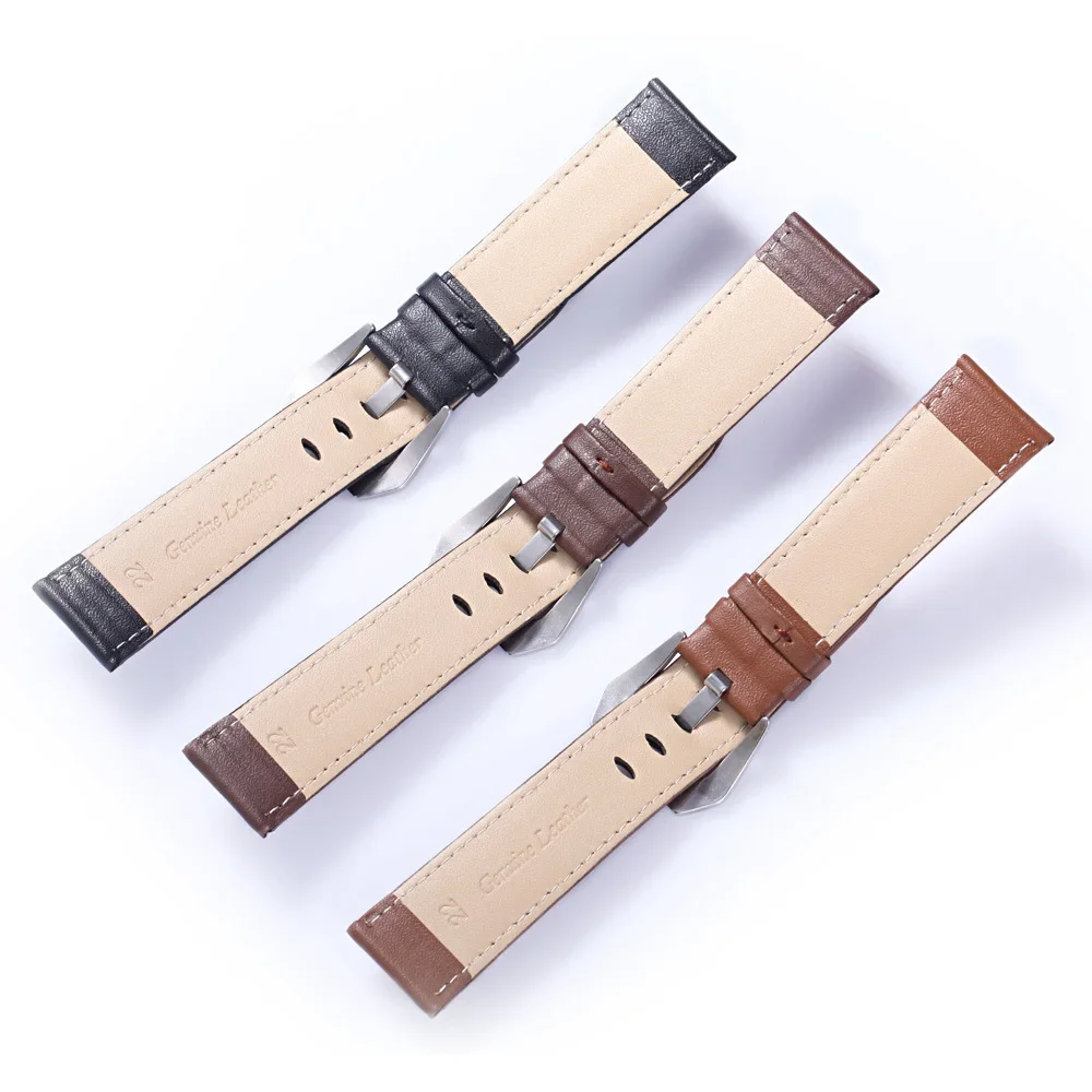 Men's cattle  watch strap, needle pattern pure handmade thick thread, fat sea clasp 18-24mm